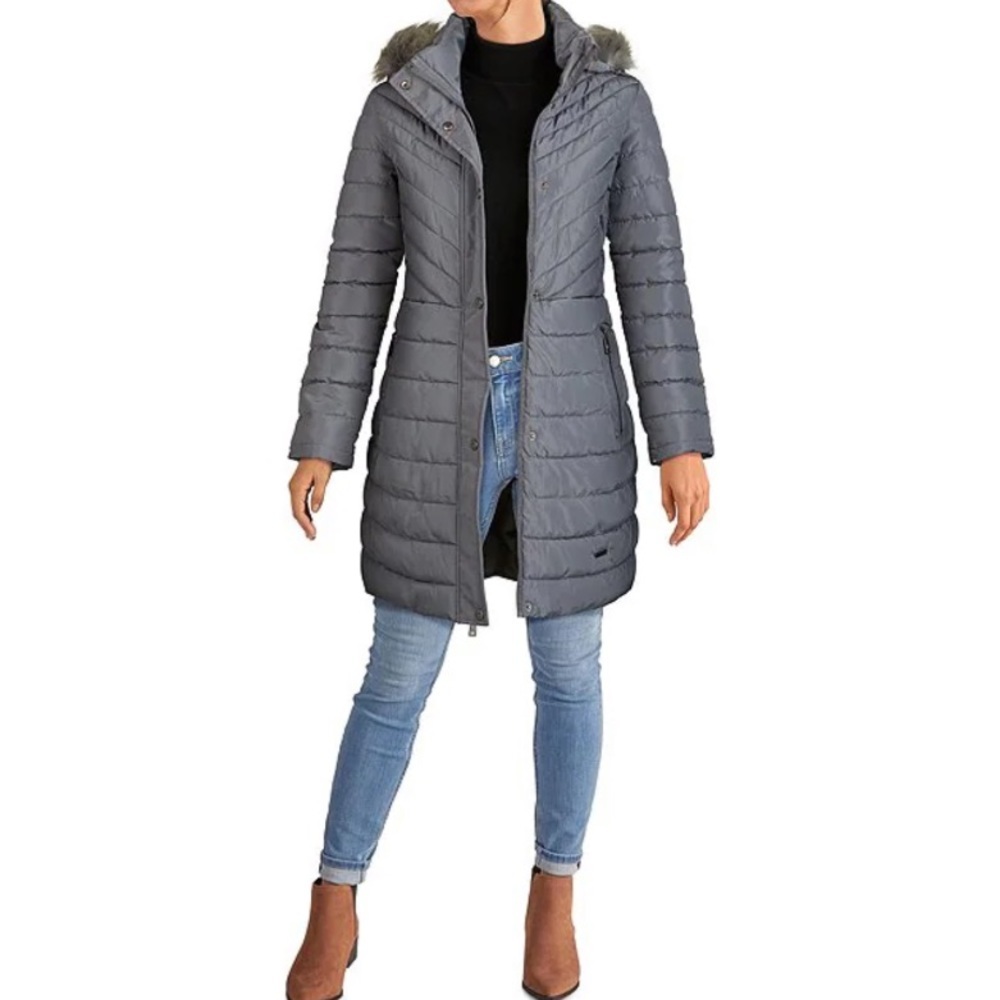 Kenneth Cole NY Faux Fur Trim Hooded Puffer Jacket - Picture 2 of 15